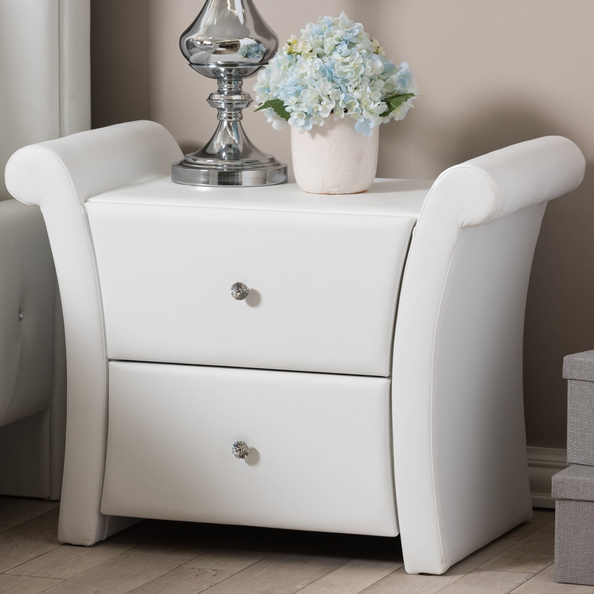 Baxton Studio Victoria Faux Leather Upholstered Modern Nightstand, Large, White